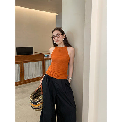 Halter Neck Knit Vest Women Sleeveless Slim Fit Cut-Out Tank Top