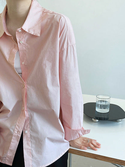 Autumn new 60 cotton solid color long-sleeved shirt women's simple loose overlay casual shirt