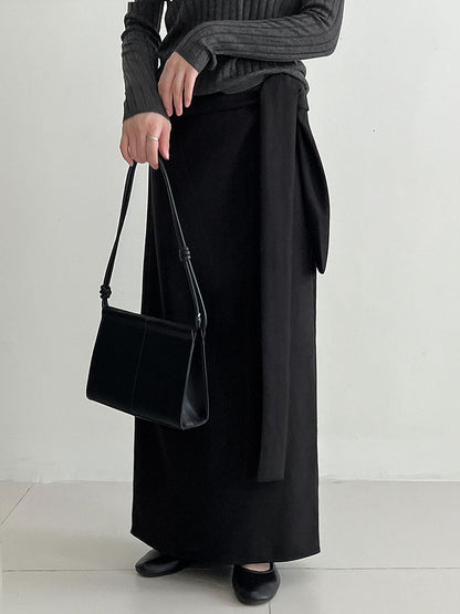 Temperament pleated high waist straps straight skirt women's autumn new velvet personalized design long skirt 1726