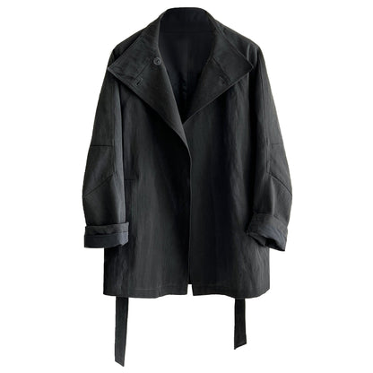 British style stand-up collar silhouette cargo jacket women's autumn new lace-up midi casual trench coat