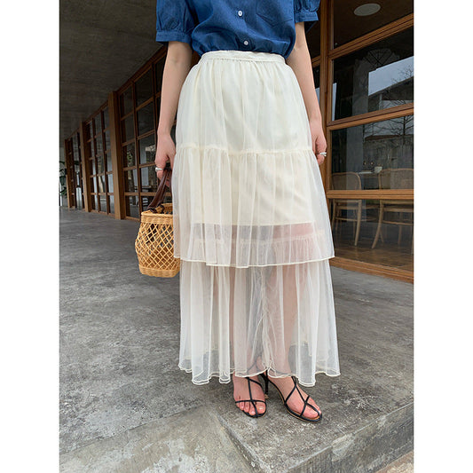 French Sheer Mesh Overlay Skirt