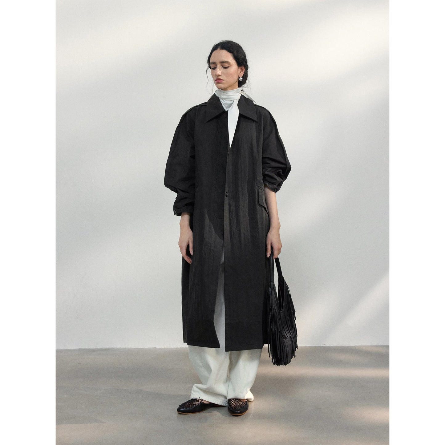 Spring new commuter design loose cocoon-shaped slightly wrinkled texture trench coat