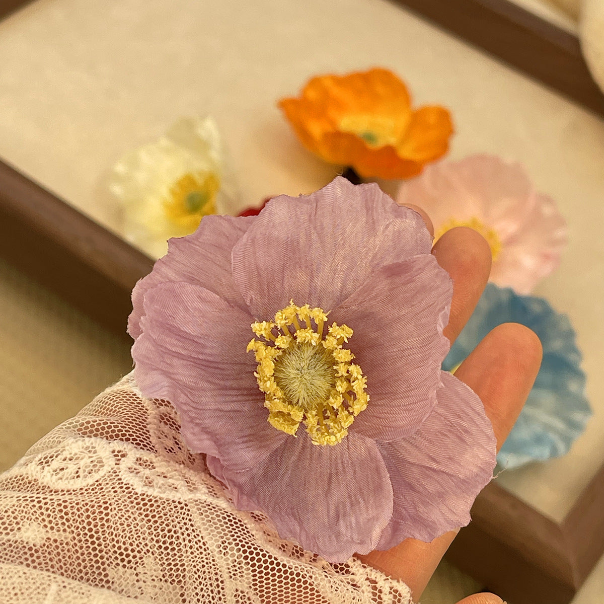 Spring and summer new simulated poppy flower hairpin pure desire atmosphere side clip photo hair accessories super fairy head flower hairpin