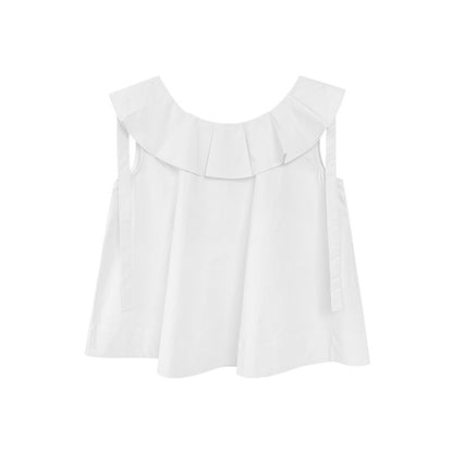 Women's Ruffle Lotus-Leaf Collar Lace-Up Sleeveless Cotton Top