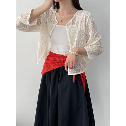 Korean gentle lace jacquard knitted cardigan women's spring new sunscreen jacket