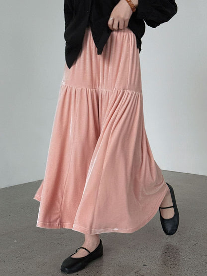 Gentle wind velvet high waist skirt women's 26 early spring new Korean versatile splicing A-shaped skirt