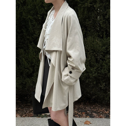 Retro temperament high-end silhouette coat women's 26 spring new lotus leaf lapel trench coat