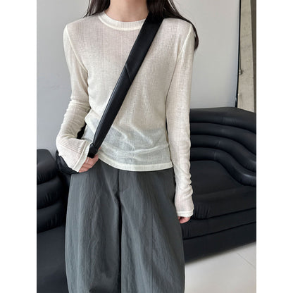 Korean perspective texture versatile bottoming shirt women's spring new commuting long-sleeved T-shirt