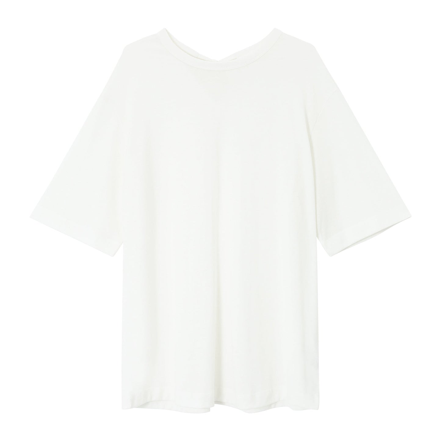 Autumn New Wool Blended Back Neck Split Strap Small Crew Neck Loose T-Shirt