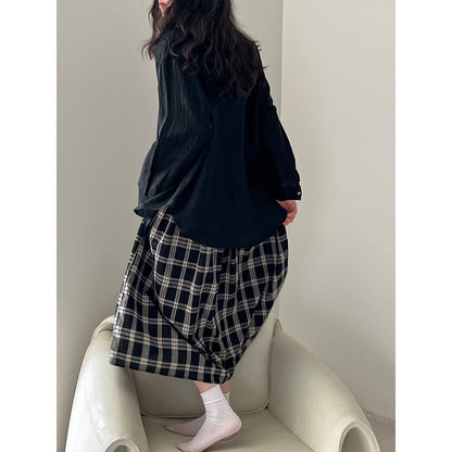 Retro plaid tube top suspender dress for women's summer high-end elastic waist A-shaped long dress