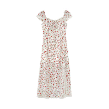 Slimming square neck floral dress