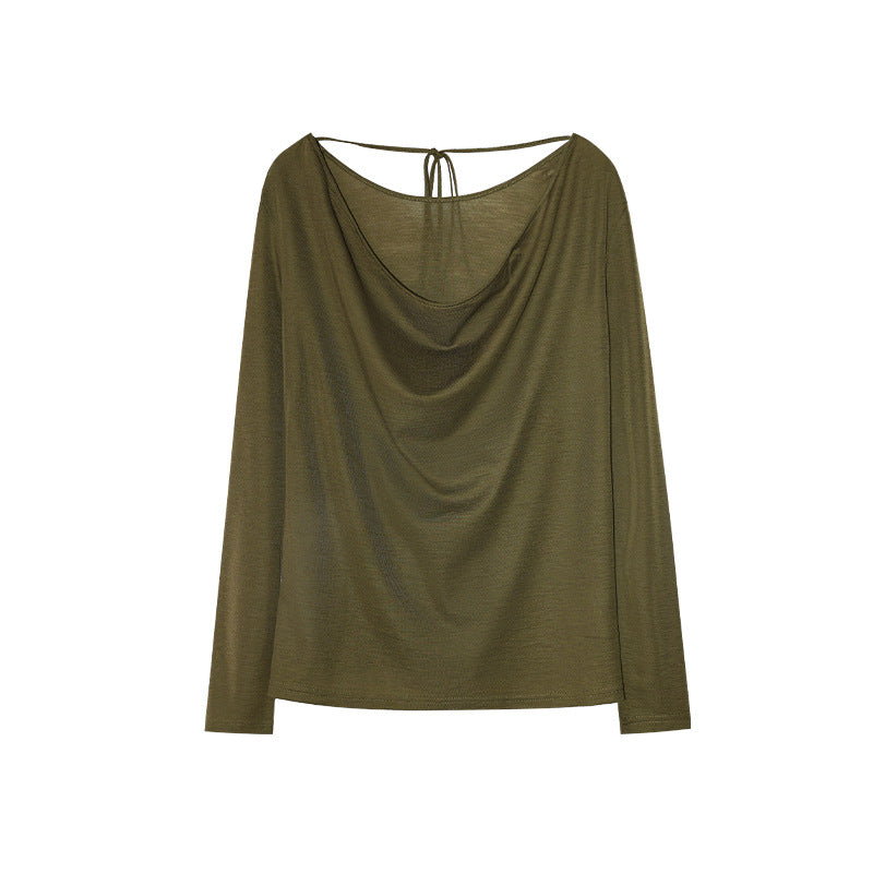 Early spring pure lust wind lace-up swinging neck halter sexy long-sleeved wool sweater