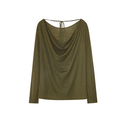 Early spring pure lust wind lace-up swing neck halter sexy long-sleeved wool sweater women