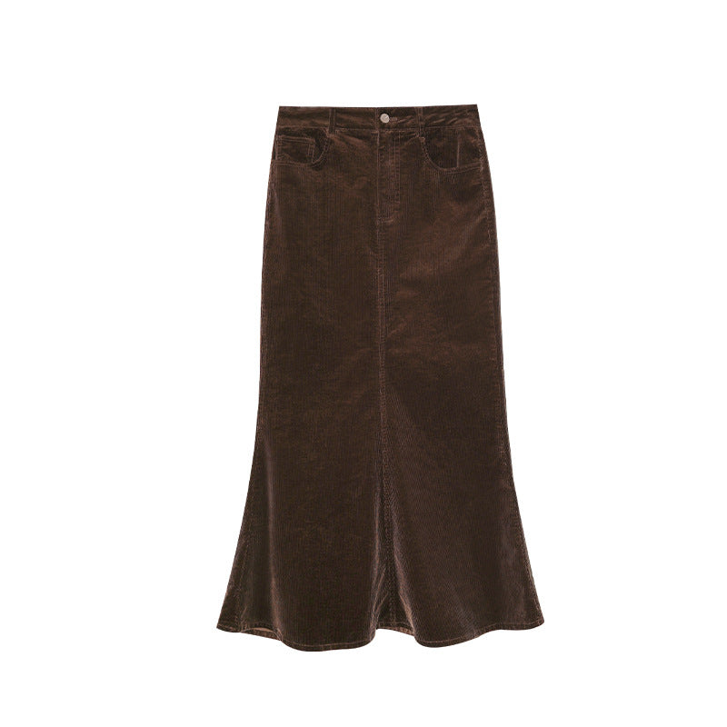 Corduroy hip-wrapped one-step skirt high-waisted fishtail skirt