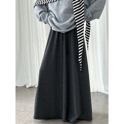 Korean lazy wind drawstring pinstriped skirt autumn new drape high waist thin dress