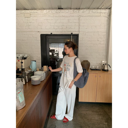 Spring and summer casual simple and versatile Tencel cotton loose wide-leg slacks