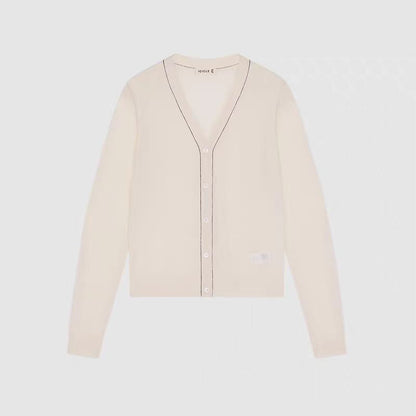 V-Neck Long Sleeve Cardigan Women Regular Fit Cashmere Knit Sweater