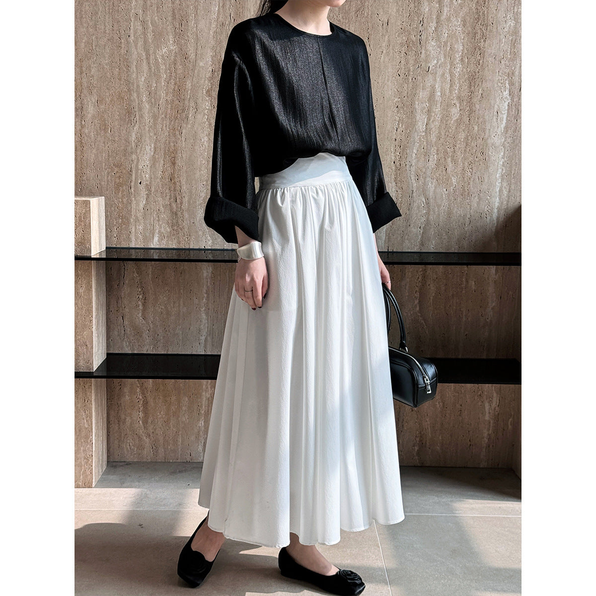 Spring new French high-end pink skirt A-shaped pleated skirt
