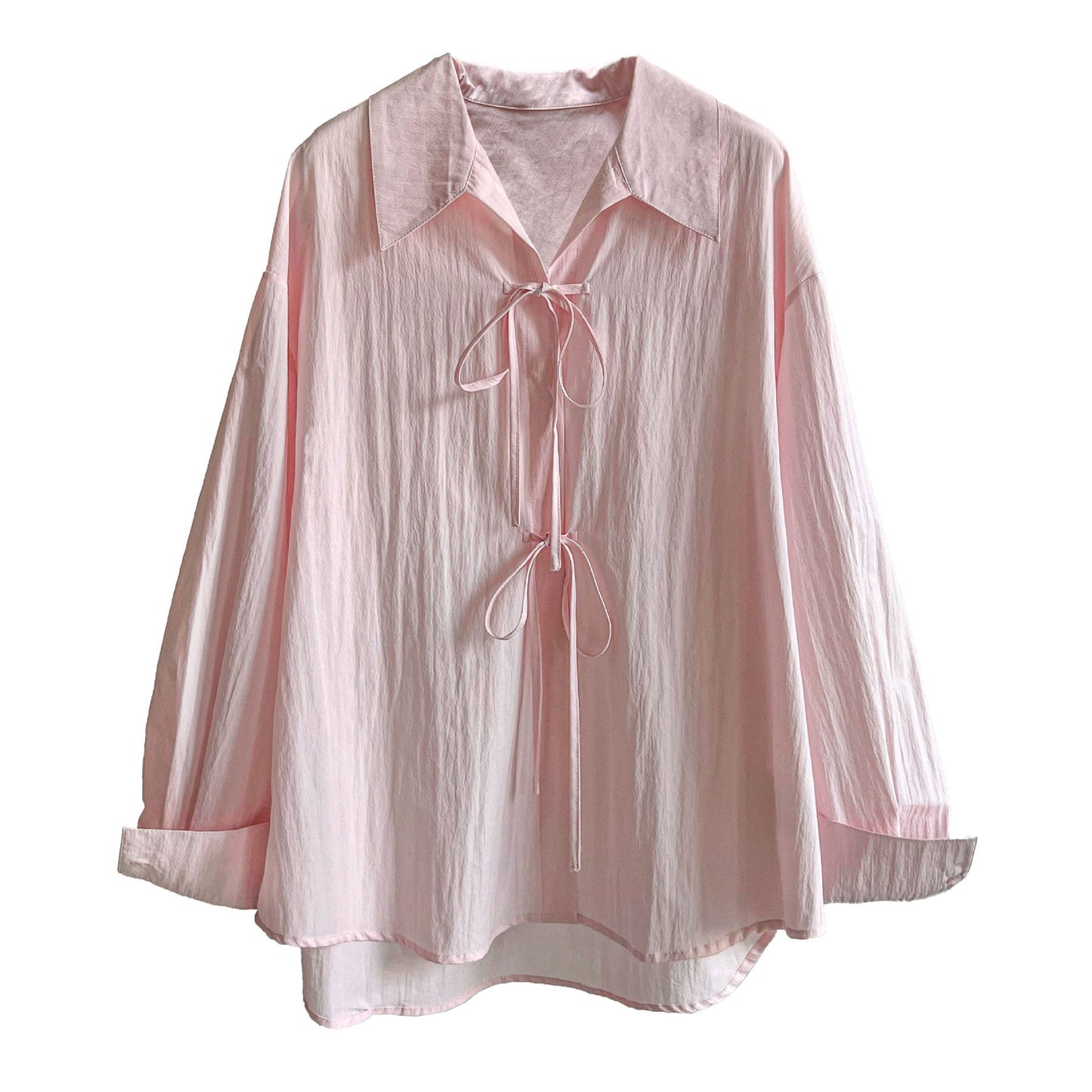 Korean small fresh temperament design sense lace-up shirt women's early autumn new niche loose top
