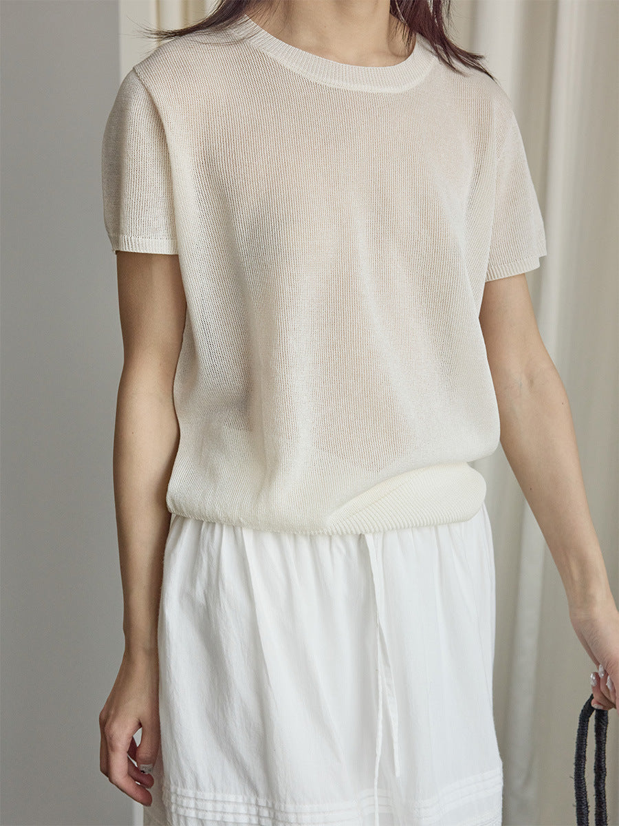 Seamless one-piece short-sleeved knitted sweater lazy top