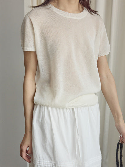 Seamless one-piece short-sleeved knitted sweater lazy top
