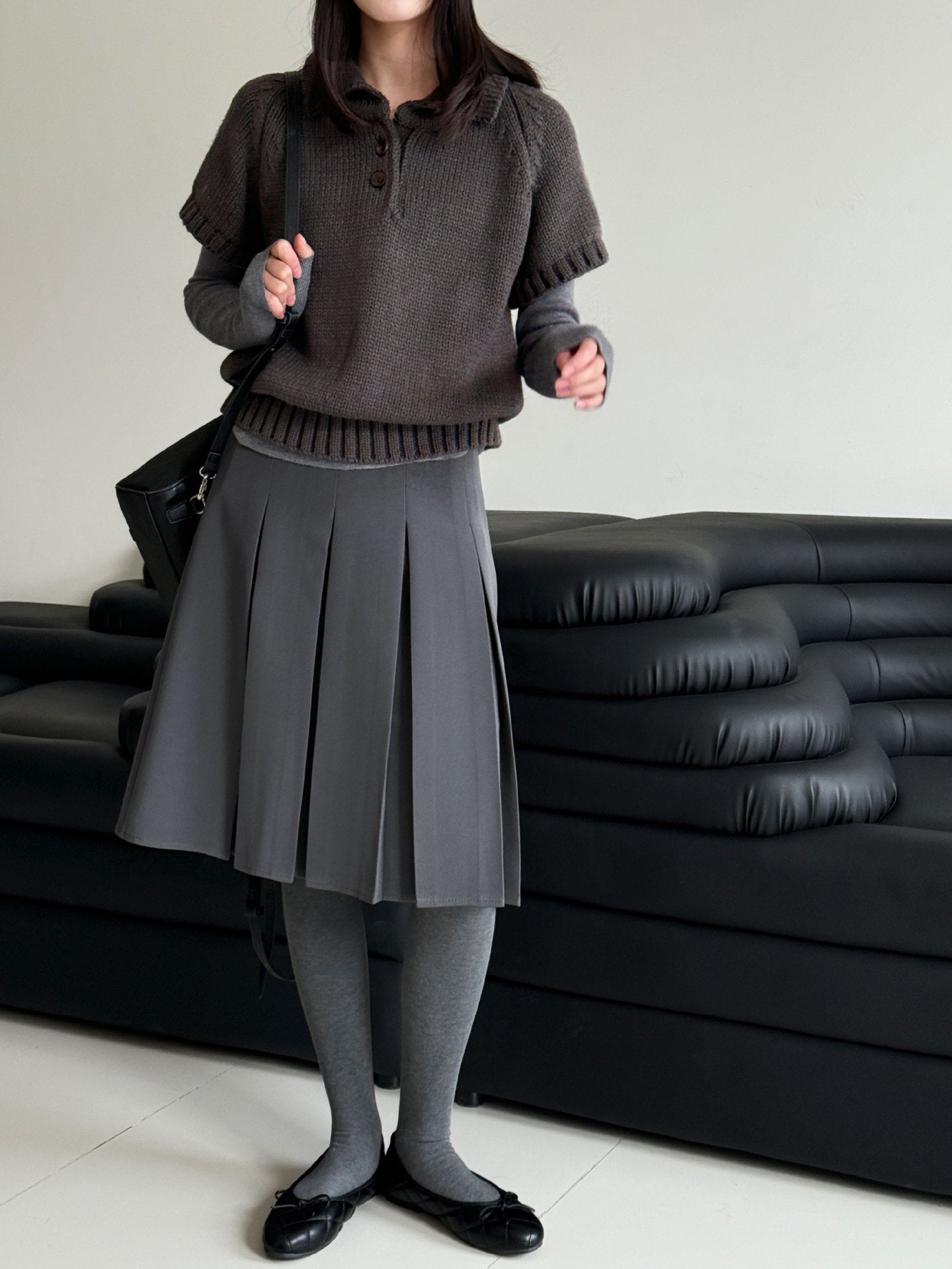 Korean simple Polo neck knitted sweater women's winter new temperament stacked wear thin short-sleeved sweater