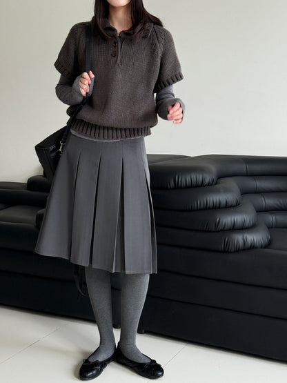 Korean simple Polo neck knitted sweater women's winter new temperament stacked wear thin short-sleeved sweater