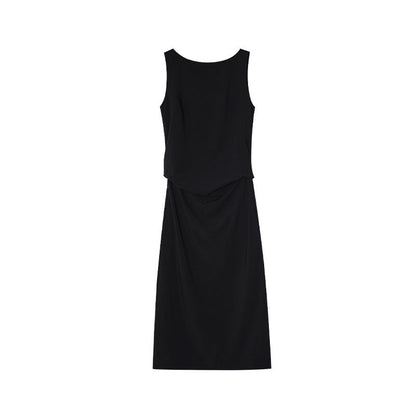 Hepburn style commuter temperament waist long sleeveless dress
