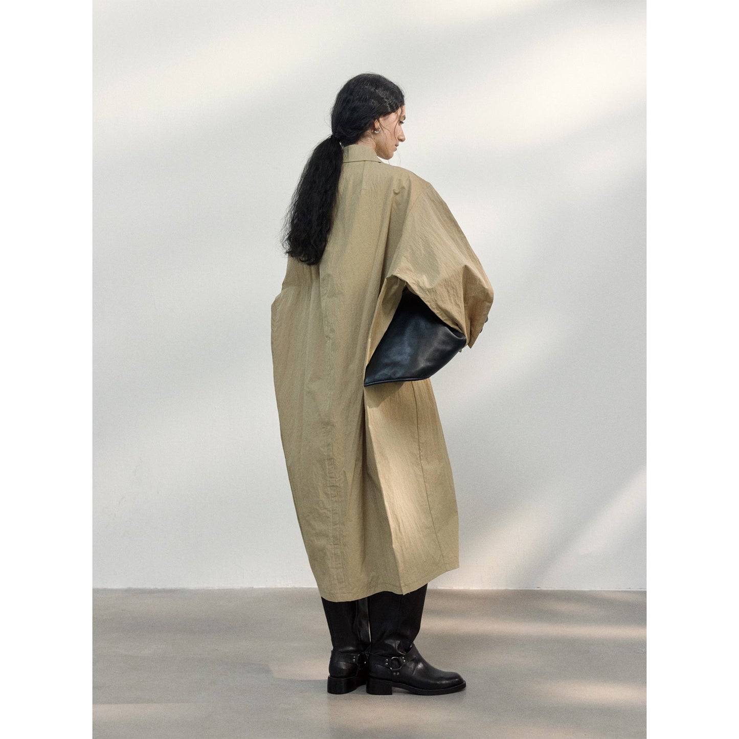 Spring new commuter design loose cocoon-shaped slightly wrinkled texture trench coat