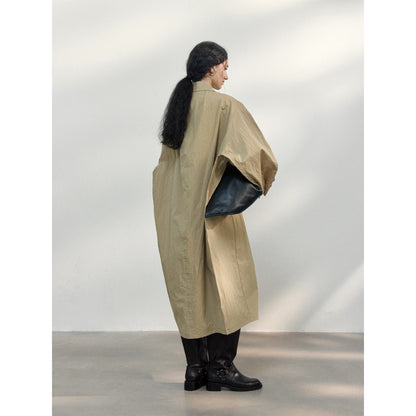 Spring new commuter design loose cocoon-shaped slightly wrinkled texture trench coat