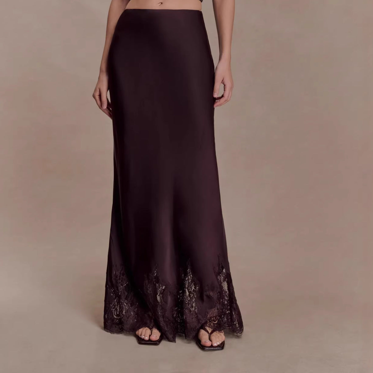 New vacation style mopping splicing skirt sexy satin lace lace skirt women