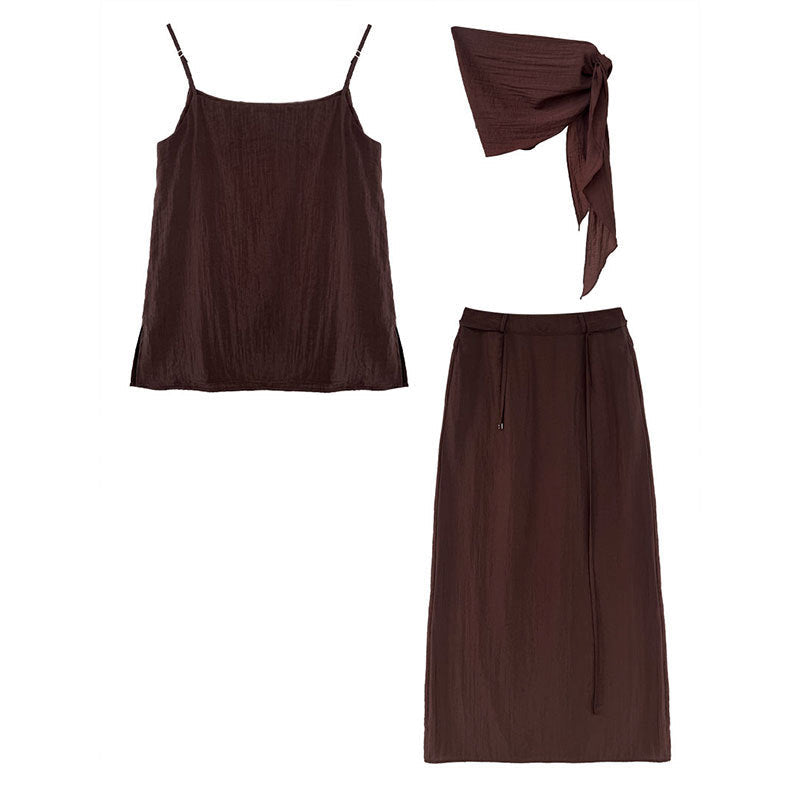 Simple temperament sling vest + cover-up and thin skirt women's summer new suit with straps