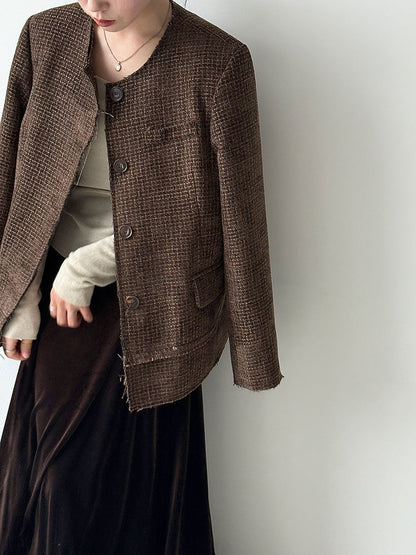 Korean round neck small fragrant jacket for women's autumn new heavy industry high-end tweed short suit