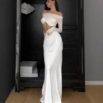 Women's fashion solid color satin fishtail skirt sexy spice slim skirt women