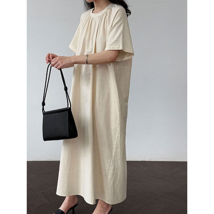 Korean style minimalist backless twist knot relaxed fit maxi dress - new summer collection, loose cotton linen dress