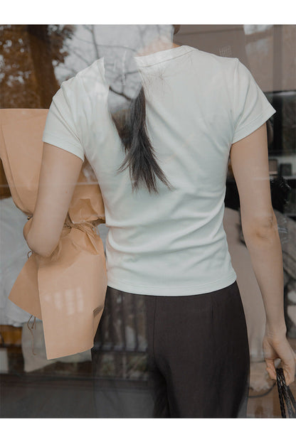 Optional stretch front shoulder slim skin-friendly short-sleeved T-shirt