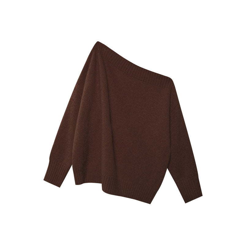 Casual lazy macaron-colored slanted shoulder sweater