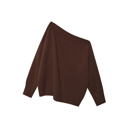 Casual lazy macaron-colored slanted shoulder sweater