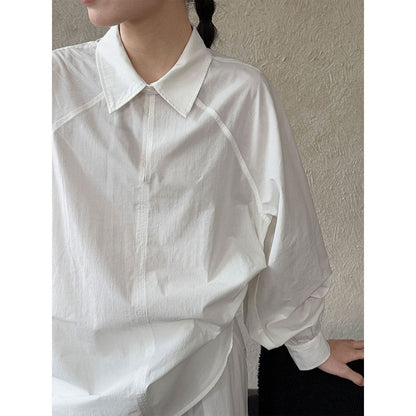 Design sense casual commuting characteristic placket shirt women's autumn new texture loose simple top