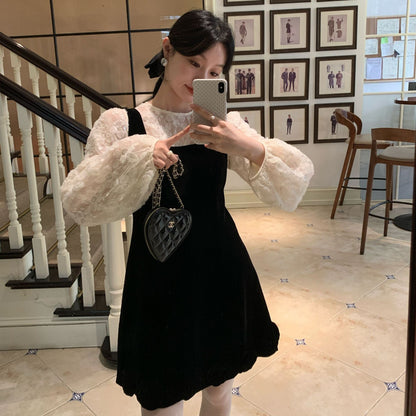 Temperament Velvet Skinny Square Neck Strap Dress