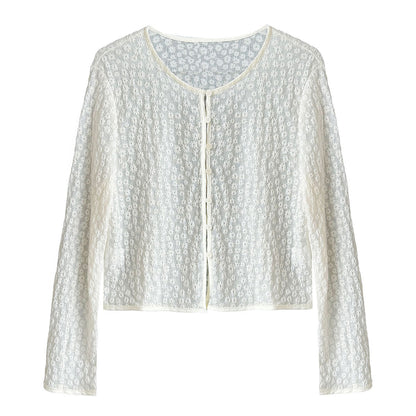 Korean gentle lace jacquard knitted cardigan women's spring new sunscreen jacket