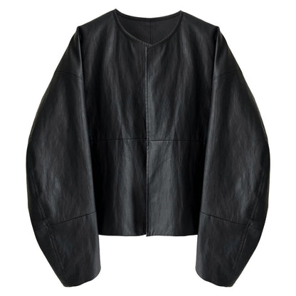 Short loose pu jacket old money wind jacket women's spring new minimalist casual flight leather jacket