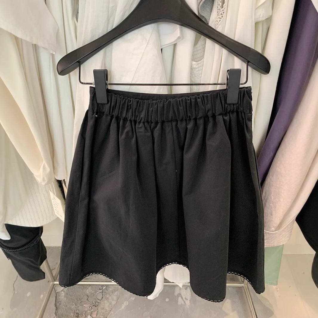Versatile elastic lace splicing simple and thin a-shaped skirt