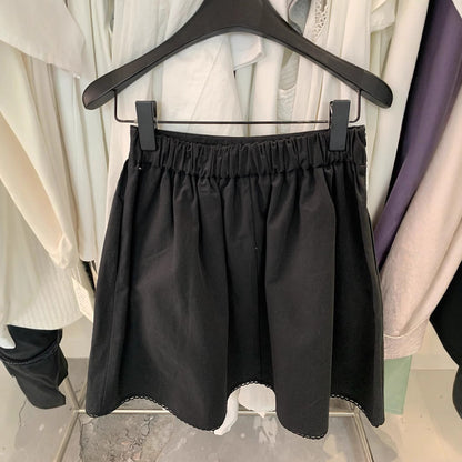 Versatile elastic lace splicing simple and thin a-shaped skirt