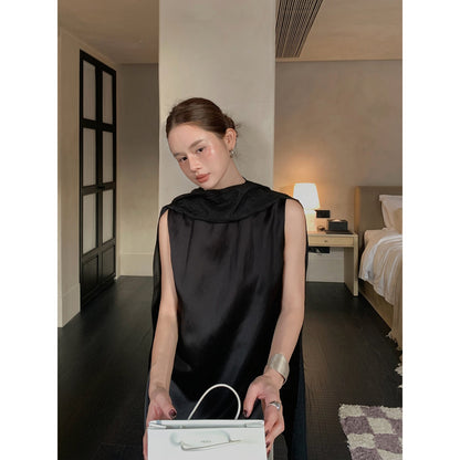 Early spring French celebrity temperament ruffle edge streamer sleeveless dress