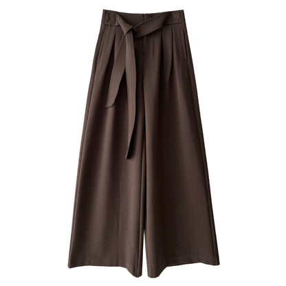 Vintage design straps three-dimensional pleated wide-leg pants autumn casual straight trousers
