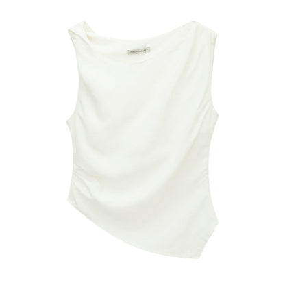 Sleeveless elegant tencel linen pendant shirt