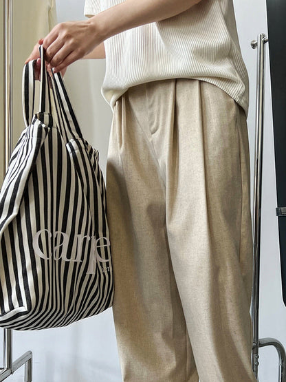 Linen silhouette high-waisted suit pants spring and autumn thin simple and loose casual straight floor-mopping trousers