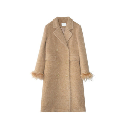 Commuter temperament coat double-breasted long woolen coat