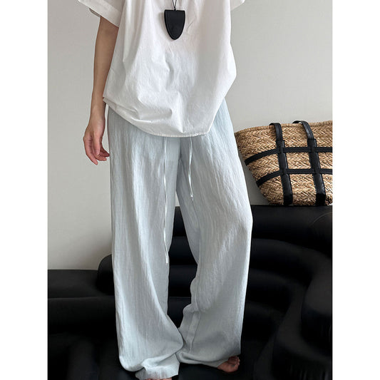 Tencel linen elastic waist loose wide-leg pants women's trousers summer light and cool casual pants